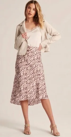 Abercrombie & Fitch Satin Midi Skirt Size XXS Abstract Cream Brown Tree Branches thumbnail 1