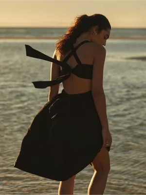 Anthropologie Maeve Black Babydoll Mini Dress with Cutout Back Detail: Size 6P thumbnail 2