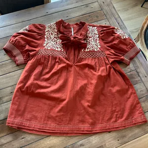 Free People Dreaming About You Wild West Brown Blouse M thumbnail 5