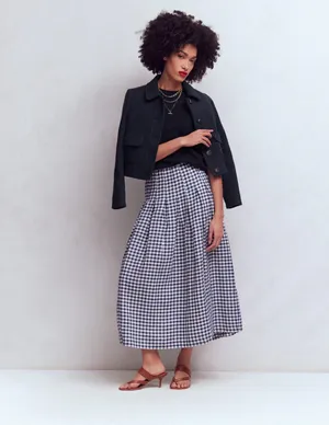 Boden Valentina Linen Skirt Navy Gingham Midi thumbnail 3