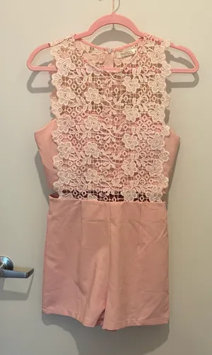 Pink lace overlay romper Size M thumbnail 1