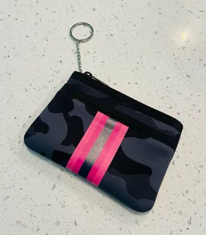 HAUTE SHORE Black Camo Coin Pouch with Pink Stripe Keyring thumbnail 1