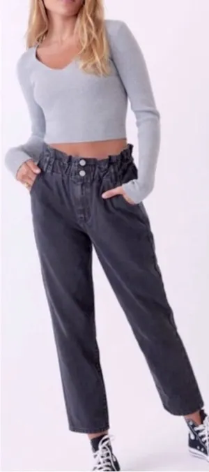 Pacsun Paperbag Straight Leg Mom‎ jeans dark black wash size 23 thumbnail 1