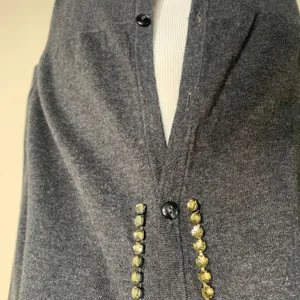 LOFT Gray Cardigan Rhinestone Trim Sz Medium thumbnail 11