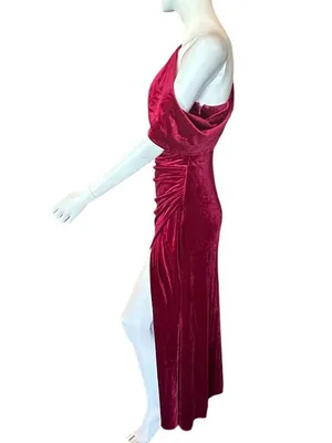 Monvelli Velvet One Shoulder Evening Gown Red Size 10 NWT thumbnail 2