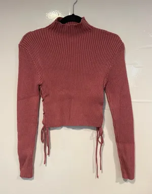 Altar’d State Ribbed Mock Neck Side-Tie‎ Crop Top - Dusty Rose thumbnail 1
