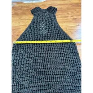 Mango Black Metallic Knit Halter Mini Dress XS Open Crochet Shimmer thumbnail 8
