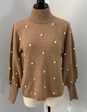 Cashmere Charter Club Luxury Camel Tan Yarn with White Balls - Size M thumbnail 1