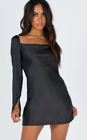 Princess Polly Star Mini Satin Long Sleeve Dress thumbnail 1