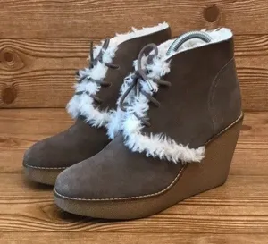 GAP NEW YORK “Gwen Shearling” Tree‎ Bark Suede Wedges Boots ladies size 9 thumbnail 1