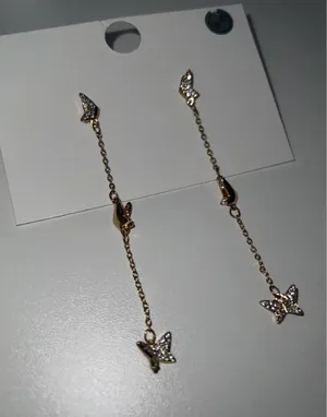 Butterfly Dangle Rhinestone Earrings Gold thumbnail 4