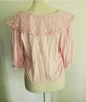 NWT  Light Pink Peter Pan Collared Flowy Crop Top thumbnail 4
