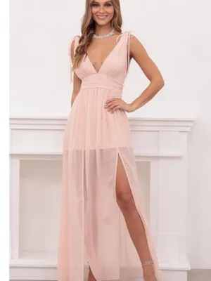 Lucy in the Sky Chiffon Slit Maxi Dress in Rose Blush- NEW Without Tag - Size S. thumbnail 3