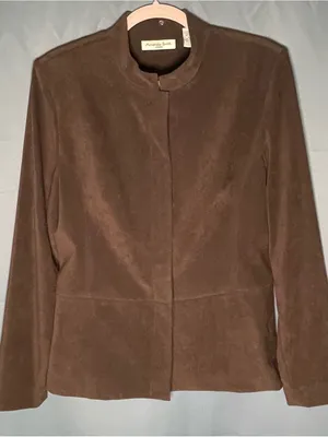 VTG 90s Amanda Smith Faux Suede Minimalist Jacket Brown Size 8 ~ Excellent thumbnail 6