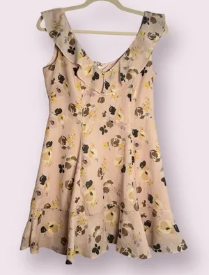 ASOS Light Pink and Yellow Floral Sleeveless Ruffle Mini Dress Size 6 thumbnail 1