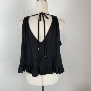 Free People No Excuses Ruffle Ribbed Crop Top Women's S Black Grunge WhimsyGoth‎ thumbnail 5