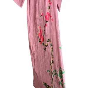 ✨ Pink Linen Kimono Duster Floral Tunic‎ Dress Boho Oversized M ✨ thumbnail 3