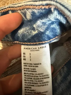 American Eagle Light Wash Distressed Hi Rise Shortie Denim Shorts Size 2 thumbnail 3