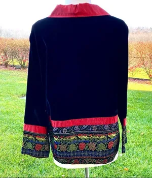 Coldwater Creek Small Jacket Velvet Button Front Black Wine Tapestry Holiday thumbnail 7