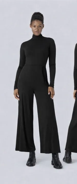 NWT Halara hooded wide-leg jumpsuit in classic neutral brown, back slits, sz XS thumbnail 1