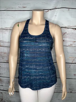 Zyia Active XXL Blue & White Polka Dot Shadow Stripe Racerback Athletic Tank Top thumbnail 1