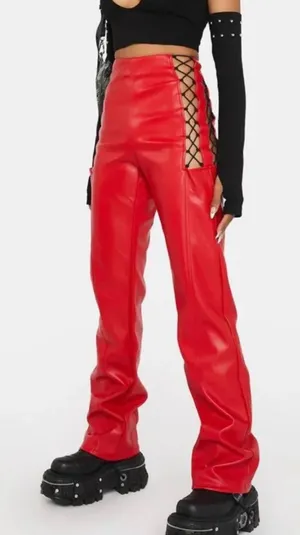 The Kript Red Jaxon Vegan Leather Pants thumbnail 1