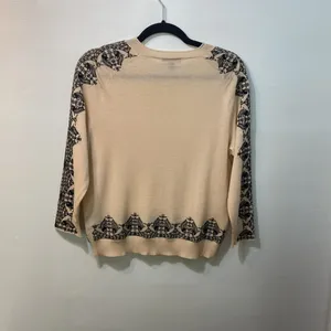 J Crew Women’s,Peach Cream/Black Marino Wool,Embroidered Sweater.Size-Small. thumbnail 2