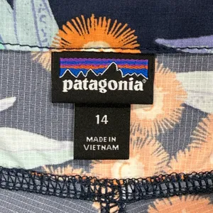 Patagonia Baggies Board Shorts‎ Floral Print Swim Trunks Orange Blue Size 14 thumbnail 5