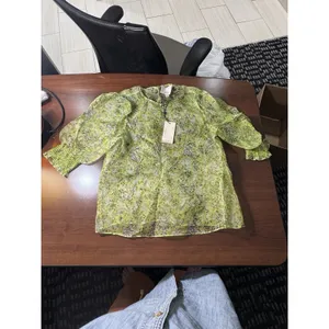 Cinq à Sept puff-sleeve top in a sheer green Size XS thumbnail 2