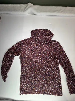 L.L. Bean Burgundy Floral Hooded Long Sleeve Top supima cotton thumbnail 2