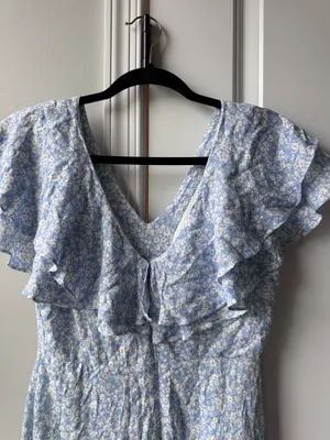 Altar'd State Light Blue Ruffled Mini Dress with Floral Print thumbnail 3