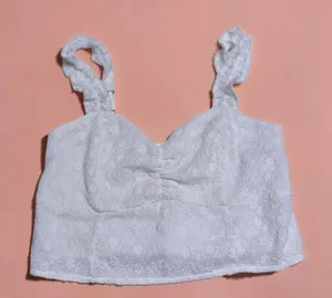 Abercrombie & Fitch‎ White Eyelet Ruffle Strap Smocked Crop Top Size L thumbnail 1