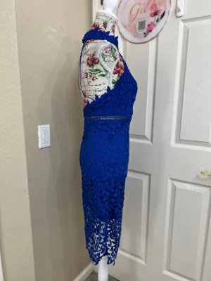 Bardot Gemma Cobalt Blue Lace Halter Midi Dress Size 6 thumbnail 3
