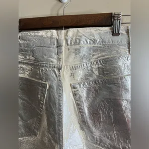 Zara silver metallic coated boyfriend fit straight leg jeans size 2 thumbnail 9