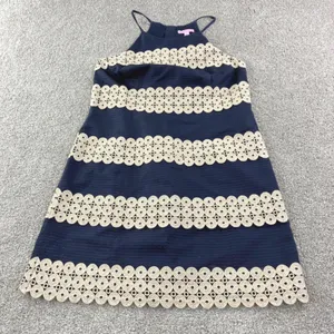 Lilly Pulitzer Navy Gold Eyelet Halter Dress Style‎ 11561 Size 6 Party Formal thumbnail 11