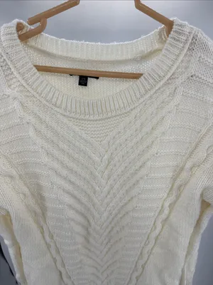 American Eagle Outfitters Cream Crewneck cable Knit Sweater wool blend L winter thumbnail 6