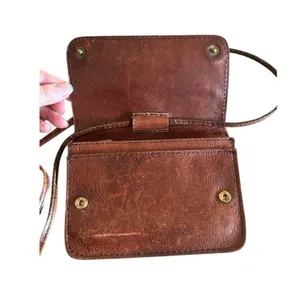 Vintage Brown Leather Crossbody Purse Minimalist Bag w/ Zipper & Snap Closure thumbnail 5