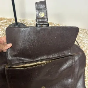 Buxton brown leather briefcase zip & snap pockets over shoulder vintage thumbnail 9