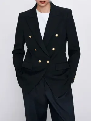 NWOT! Rare Zara Black Double-Breasted Blazer with Gold Buttons Size XS thumbnail 2