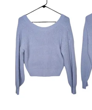 Lulus Blue Crop Reversible Knit Sweater XS‎ Balletcore Coquette Romantic Coastal thumbnail 1