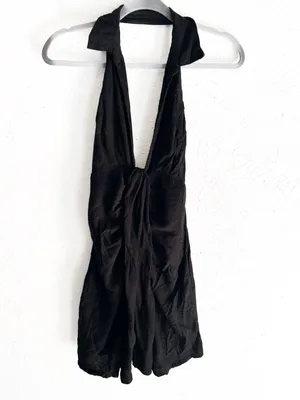 Free People In Her Element Black Halter Mini Dress Linen Blend Small thumbnail 2