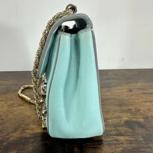 Chloé Elsie Shoulder Bag Small Turquoise Leather Chain Strap Rhinestone Gold thumbnail 15