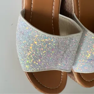 Y2K Lightweight Wedge Platform Slides White Glitter Size 8 RZX Brand EUC thumbnail 4