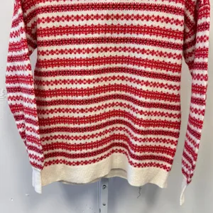 NWT LOFT‎ Women's Fair Isle Striped Crew Neck Sweater Red White XS S/766805 thumbnail 4