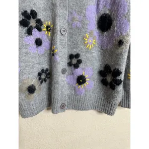 Miu Miu Flower Intarsia Cardigan in Grey Soft Fuzzy Mohair Womans 42/ US 6 thumbnail 9