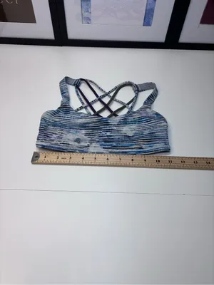Lululemon Free To Be Bra (Wild) featuring a blue and white abstract blurry print thumbnail 4