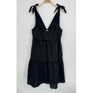 Petal + Pup Erenda Dress Size 10 Black Linen Cotton Tiered Midi Boho Summer thumbnail 3