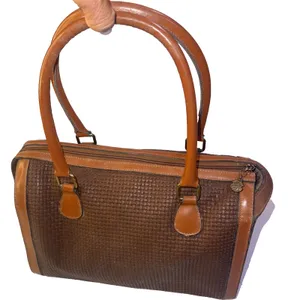 Vintage JR Julius Resnick Monogram Lining Leather Woven Purse Satchel Bag USA thumbnail 2