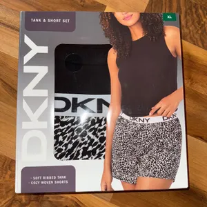 DKNY Womens Tank & Short Set XL Black Ribbed Cozy Loungewear Leopard‎ sleep NEW thumbnail 1