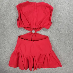 White Fox Cutout Ring Dress Womens L Red Sleeveless Mini Fit & Flare Ruffle Hem thumbnail 13